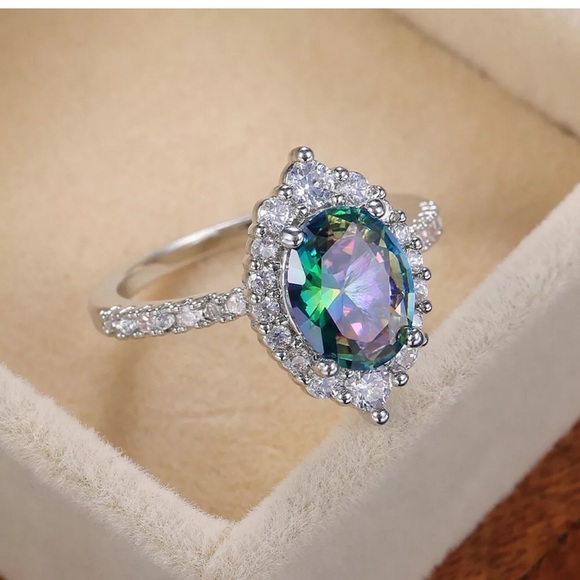 Oval Cut Mystic Topaz Rings 925 Silver Rings - Picture 4 of 5